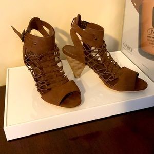 Taupe Leather Heeled Sandals